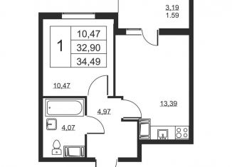 Продается 1-ком. квартира, 34.5 м2, Ленинградская область