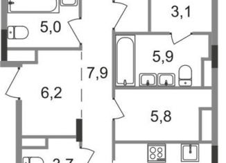 Продается 3-комнатная квартира, 104.6 м2, Московская область