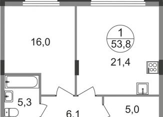 1-комнатная квартира на продажу, 53.8 м2, Московская область