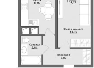 Продается однокомнатная квартира, 34.7 м2, Московская область