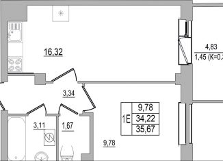 Продам 1-ком. квартиру, 35.7 м2, Псков, улица Юности, 32, ЖК Смарт-квартал