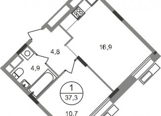 1-комнатная квартира на продажу, 37.3 м2, Московская область