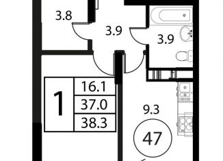 1-ком. квартира на продажу, 38.3 м2, Московская область