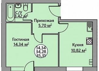 Однокомнатная квартира на продажу, 35.3 м2, Краснодарский край