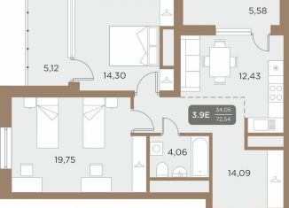 Продажа двухкомнатной квартиры, 75.3 м2, Екатеринбург, метро Чкаловская