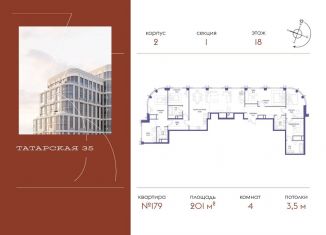 Четырехкомнатная квартира на продажу, 201 м2, Москва, Большая Татарская улица, 35с20-21