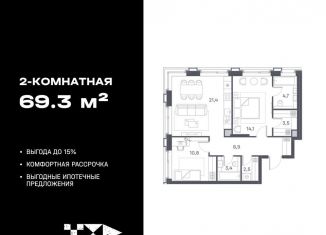 Продажа 2-комнатной квартиры, 69.3 м2, Москва, ЮВАО