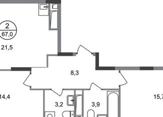 Продается 2-ком. квартира, 67 м2, деревня Рассказовка, деревня Рассказовка, 2