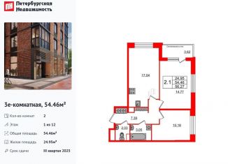 Продаю 2-ком. квартиру, 54.5 м2, Санкт-Петербург, метро Ленинский проспект, 1-й Предпортовый проезд, 1