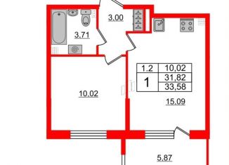 1-ком. квартира на продажу, 31.8 м2, Санкт-Петербург, Пулковское шоссе, 99к6, муниципальный округ Пулковский Меридиан