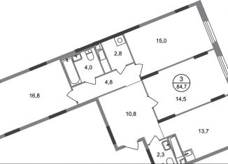 Продажа трехкомнатной квартиры, 84.7 м2, Москва, деревня Рассказовка, 2