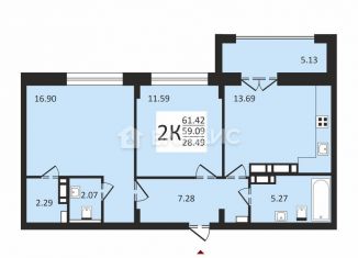 Продается 2-комнатная квартира, 61.4 м2, Муром, Колхозная улица, 24