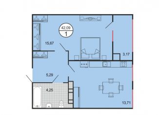 Продается однокомнатная квартира, 42.2 м2, Ставропольский край