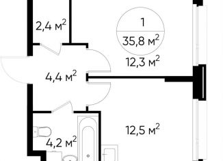 Продается однокомнатная квартира, 35.8 м2, Москва, деревня Рассказовка, 1