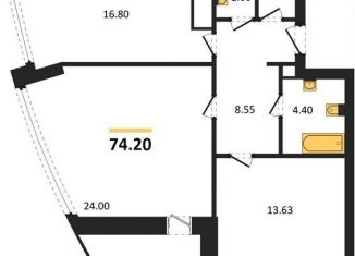 Продается двухкомнатная квартира, 74.4 м2, Казань, Танковая улица, 2, ЖК Авалон Сити