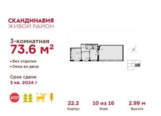 Продаю трехкомнатную квартиру, 73.6 м2, Москва, квартал № 192, 22, метро Потапово