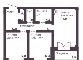 Продается 2-ком. квартира, 61.2 м2, Челябинск