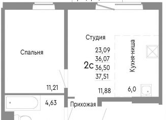 Двухкомнатная квартира на продажу, 36.5 м2, Челябинск, Нефтебазовая улица, 1к2, Советский район