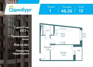 Продается 1-комнатная квартира, 46.3 м2, Московская область