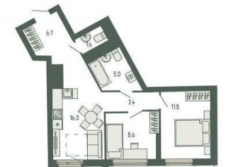 Продам двухкомнатную квартиру, 54.3 м2, Екатеринбург, метро Ботаническая, площадь Жуковского, 8