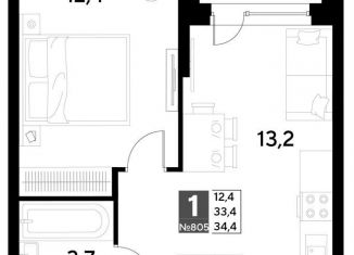 Продам однокомнатную квартиру, 34.4 м2, Омск