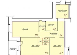 Продаю двухкомнатную квартиру, 61.3 м2, Череповец