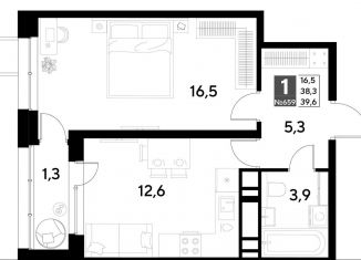 Продаю 1-ком. квартиру, 39.6 м2, Омск