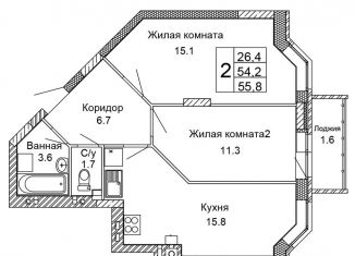 Продаю 2-ком. квартиру, 55.8 м2, Волгоград, улица 70-летия Победы, 21, ЖК Колизей