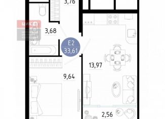 1-ком. квартира на продажу, 33.6 м2, Рязанская область