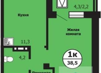 Продажа однокомнатной квартиры, 38.5 м2, Красноярск