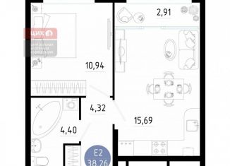 Продается 1-комнатная квартира, 38.3 м2, Рязанская область