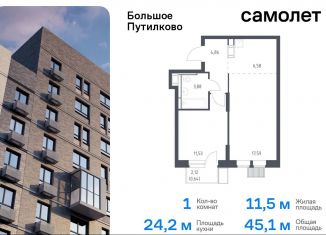 1-комнатная квартира на продажу, 45.1 м2, Московская область