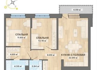 2-комнатная квартира на продажу, 73.2 м2, Екатеринбург, улица Кузнецова, 9/3