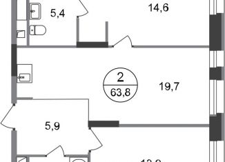 Продам 2-комнатную квартиру, 63.8 м2, Москва