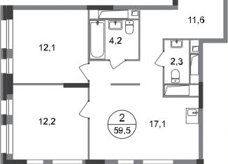 Продажа 2-ком. квартиры, 59.5 м2, Московский