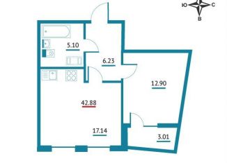 Продажа 1-комнатной квартиры, 42.9 м2, Мурино