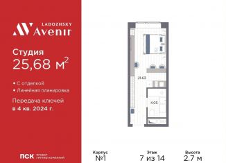 Продается квартира студия, 25.7 м2, Санкт-Петербург, Магнитогорская улица, 51литЗ, метро Новочеркасская