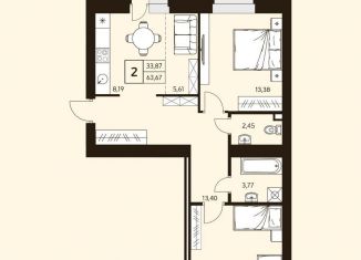 Однокомнатная квартира на продажу, 39.8 м2, Республика Башкортостан, улица Жуковского, 19А