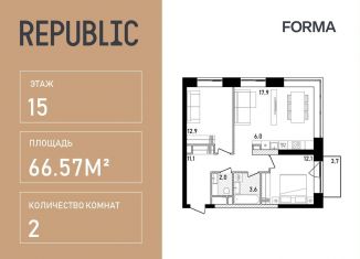 Продажа двухкомнатной квартиры, 66.6 м2, Москва, жилой комплекс Репаблик, к2.2, метро Белорусская