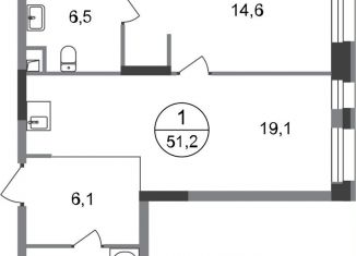 Однокомнатная квартира на продажу, 51.2 м2, Московский