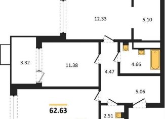 Продаю 2-ком. квартиру, 62.6 м2, Воронежская область, набережная Чуева, 7