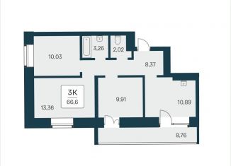 Продажа 3-ком. квартиры, 66.6 м2, Новосибирск