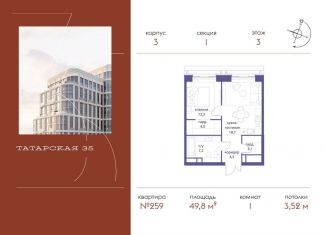 Продаю однокомнатную квартиру, 49.8 м2, Москва, Большая Татарская улица, 35с4