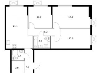 Продается трехкомнатная квартира, 85.9 м2, Московская область