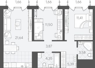 Продаю 2-комнатную квартиру, 66.7 м2, Тюмень, Калининский округ, улица Вадима Бованенко, 11