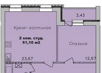 Продам однокомнатную квартиру, 51.1 м2, Новосибирск, улица Романтиков, 20