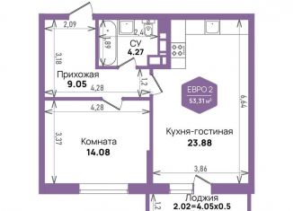 Продам 1-ком. квартиру, 53.3 м2, Краснодар, Константиновская улица, 5лит6, микрорайон Плодородный-2