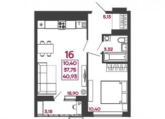 Продается однокомнатная квартира, 40.9 м2, Пензенская область, улица Измайлова, 41В