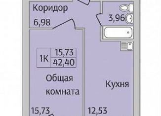 Продажа 1-ком. квартиры, 42.4 м2, Новосибирск