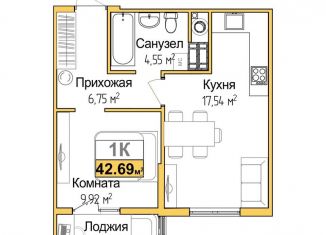 Продаю 1-комнатную квартиру, 40.7 м2, Симферополь